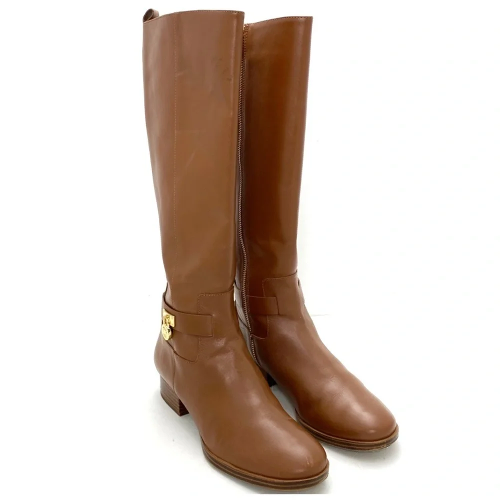 Michael Kors Hamilton Leather Knee High Riding Boot Camel Tan Brown Size 6 SH17F